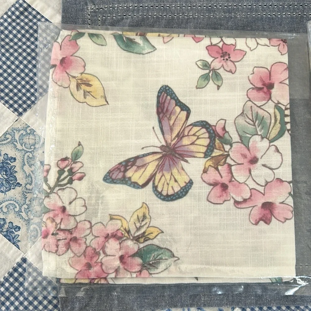 Butterflies Bold Bright Lenox Cloth Napkin NEW (6 Available) Pink Teal White